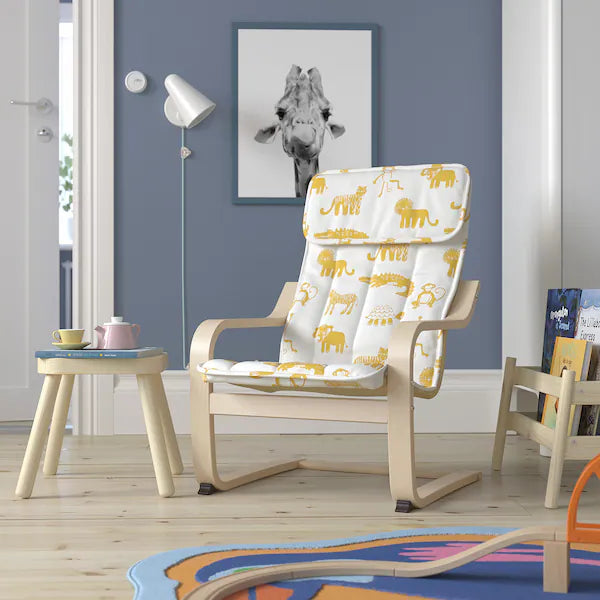 IKEA POÄNG Kid's armchair, birch veneer/Skogbo animal pattern