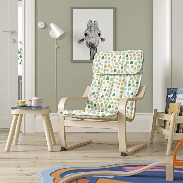 IKEA POÄNG Kid's armchair, birch veneer/Ulvsby dot pattern