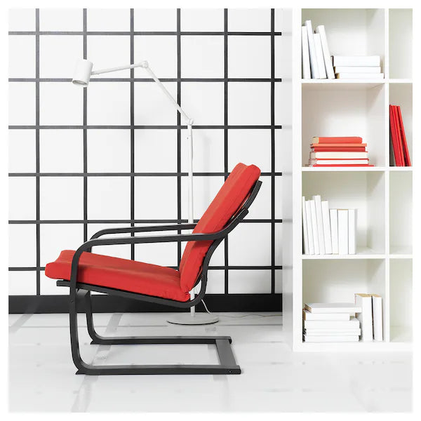IKEA POÄNG Low-back armchair, natural/beige/Vissle red