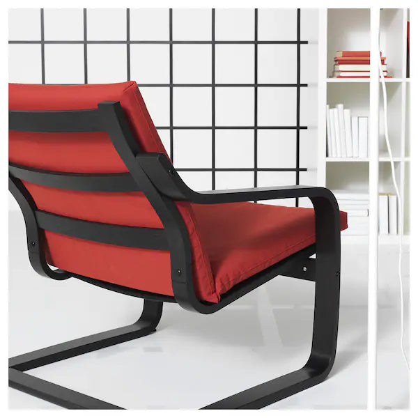 IKEA POÄNG Low-back armchair, natural/beige/Vissle red
