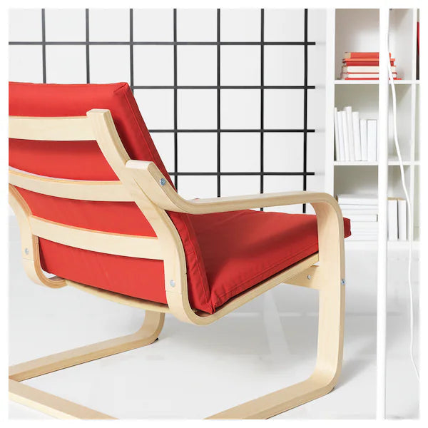 IKEA POÄNG Low-back armchair, natural/beige/Vissle red