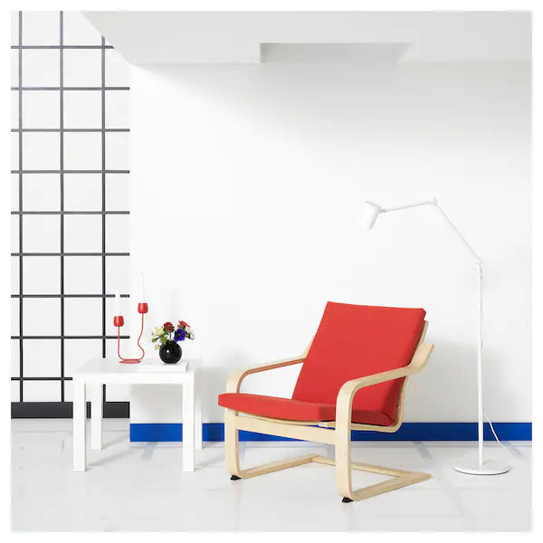 IKEA POÄNG Low-back armchair, natural/beige/Vissle red