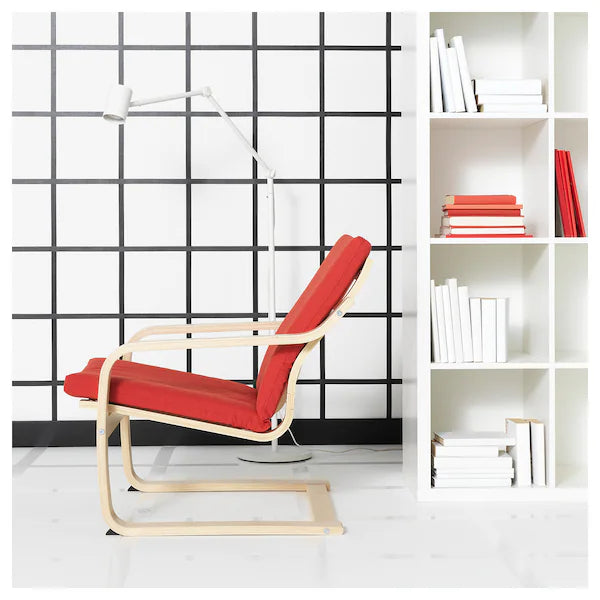 IKEA POÄNG Low-back armchair, natural/beige/Vissle red