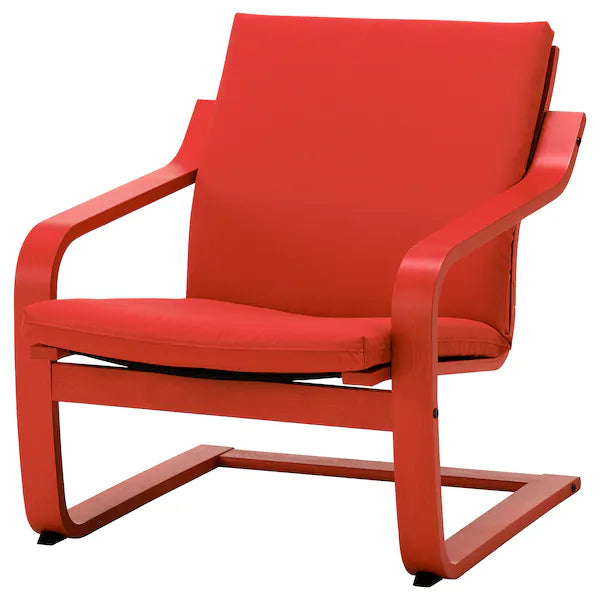 IKEA POÄNG Low-back armchair, natural/beige/Vissle red