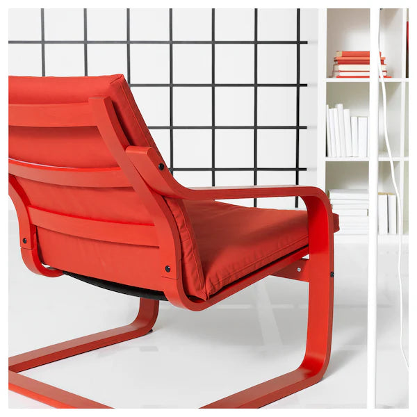 IKEA POÄNG Low-back armchair, natural/beige/Vissle red