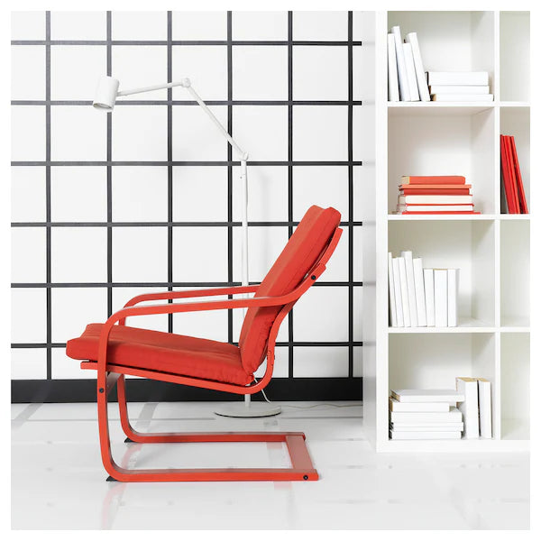 IKEA POÄNG Low-back armchair, natural/beige/Vissle red