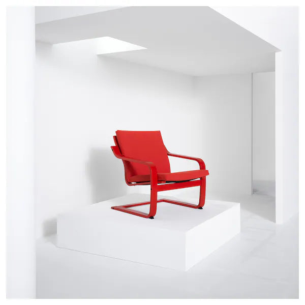IKEA POÄNG Low-back armchair, natural/beige/Vissle red