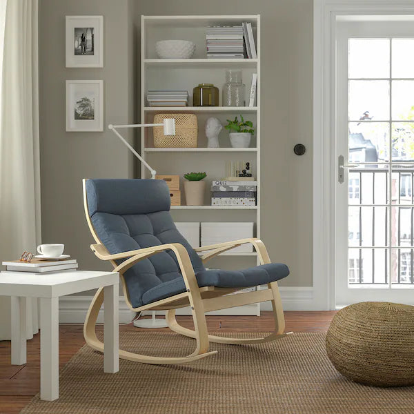 IKEA POÄNG Rocking chair, birch veneer/Gunnared blue