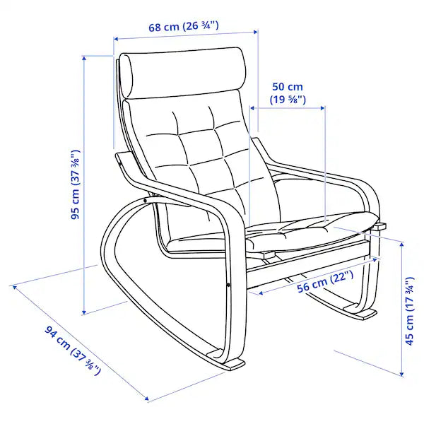 IKEA POÄNG Rocking chair, birch veneer/Gunnared blue
