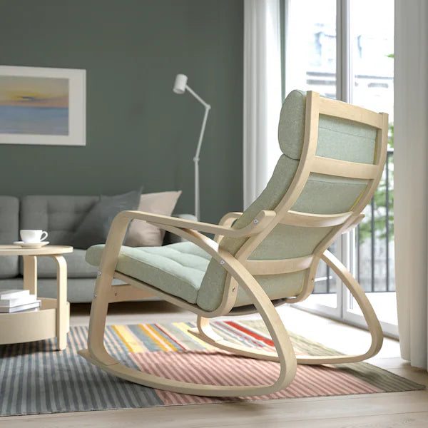 IKEA POÄNG Rocking chair, birch veneer/Gunnared light green