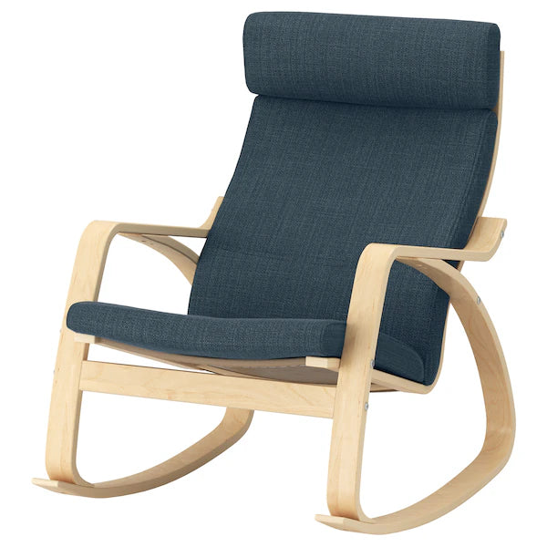 IKEA POÄNG Rocking chair, birch veneer/Hillared dark blue
