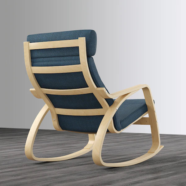 IKEA POÄNG Rocking chair, birch veneer/Hillared dark blue