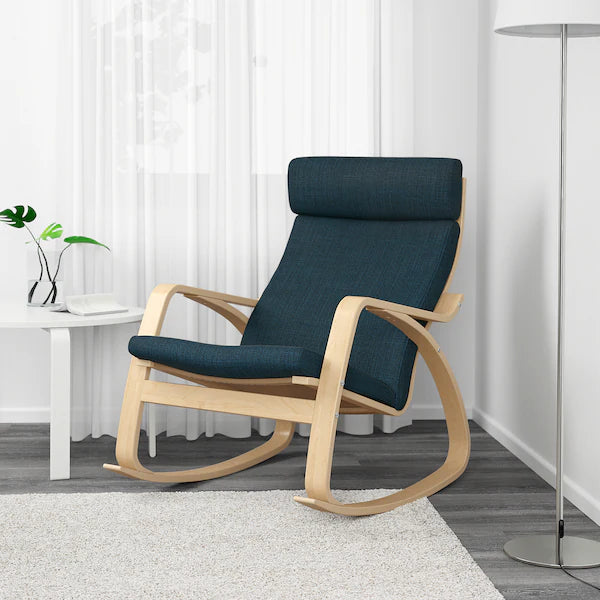 IKEA POÄNG Rocking chair, birch veneer/Hillared dark blue