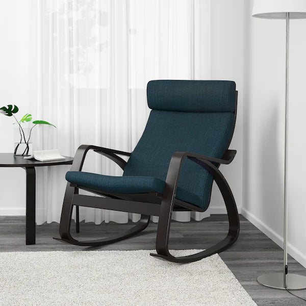 IKEA POÄNG Rocking chair, birch veneer/Hillared dark blue