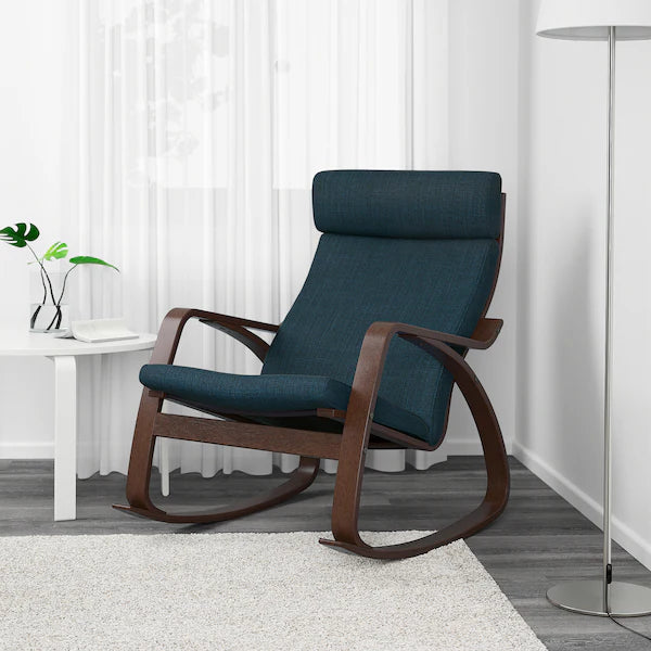 IKEA POÄNG Rocking chair, birch veneer/Hillared dark blue