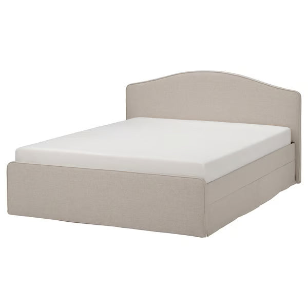 IKEA RAMNEFJÄLL Upholstered bed frame, Kilanda light beige/Luröy, Queen
