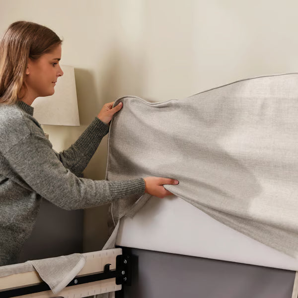IKEA RAMNEFJÄLL Upholstered bed frame, Kilanda light beige/Luröy, Queen