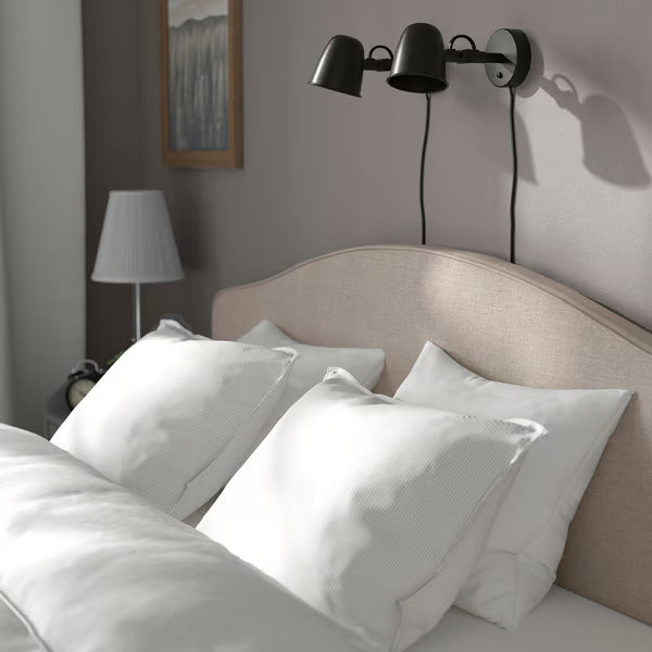 IKEA RAMNEFJÄLL Upholstered bed frame, Kilanda light beige/Luröy, Queen