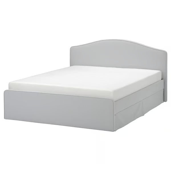IKEA RAMNEFJÄLL Upholstered bed frame, Klovsta gray/white/Luröy, Queen
