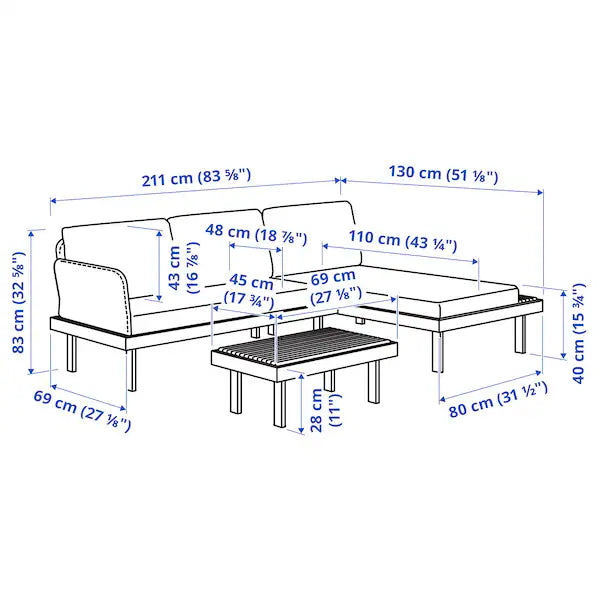 IKEA REVSKÄR 3-seat conversation set, outdoor anthracite/Frösön/Duvholmen dark gray