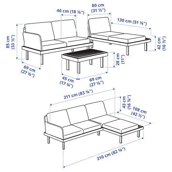 IKEA REVSKÄR 3-seat conversation set, outdoor anthracite/Järpön/Duvholmen anthracite