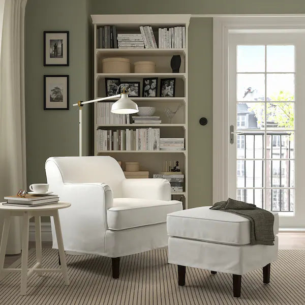 IKEA ROCKSJÖN Armchair with ottoman, Blekinge white