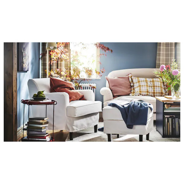 IKEA ROCKSJÖN Armchair with ottoman, Blekinge white