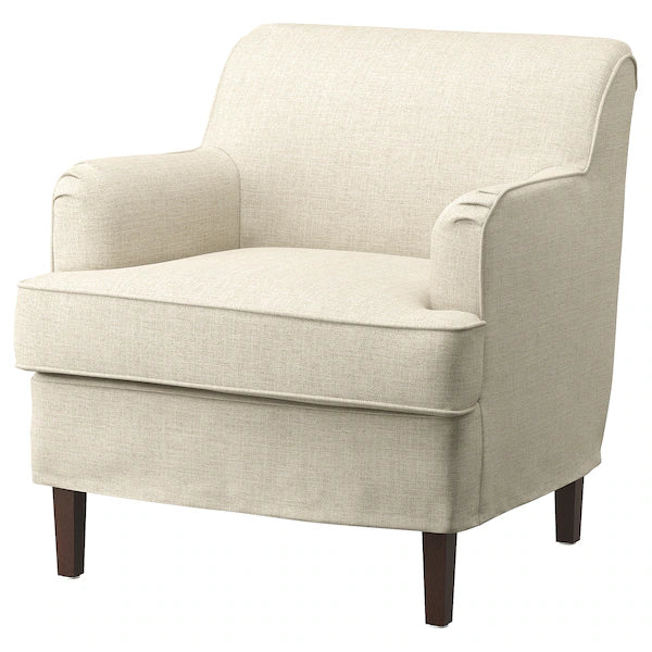 IKEA ROCKSJÖN Armchair with ottoman, Kilanda light beige