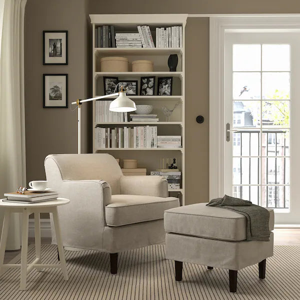 IKEA ROCKSJÖN Armchair with ottoman, Kilanda light beige