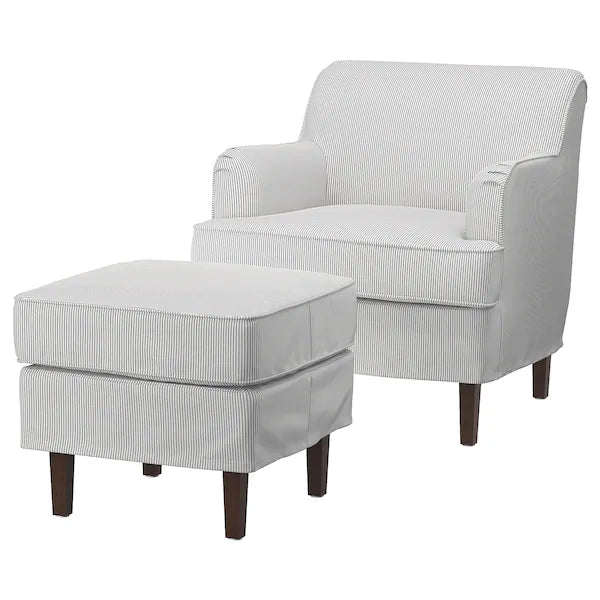 IKEA ROCKSJÖN Armchair with ottoman, Klovsta gray/white
