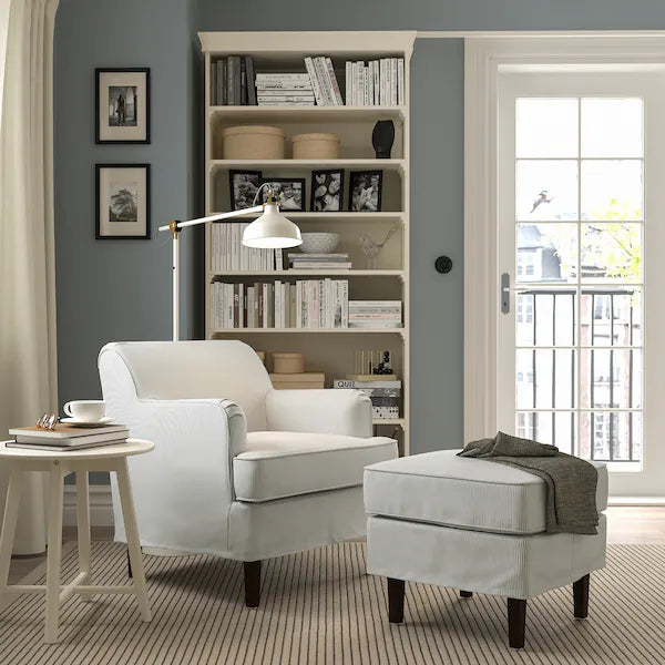IKEA ROCKSJÖN Armchair with ottoman, Klovsta gray/white