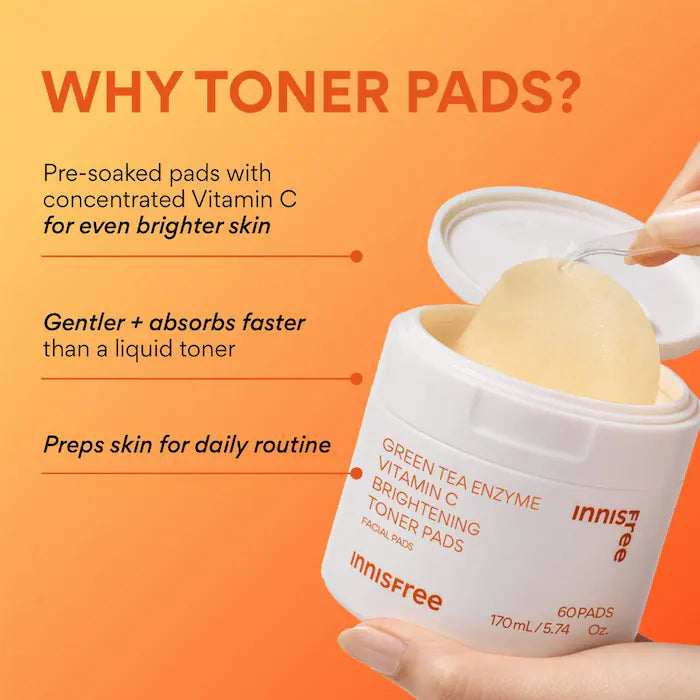 Innisfree  Green Tea Enzyme Vitamin C Brightening + Exfoliating Toner Pads