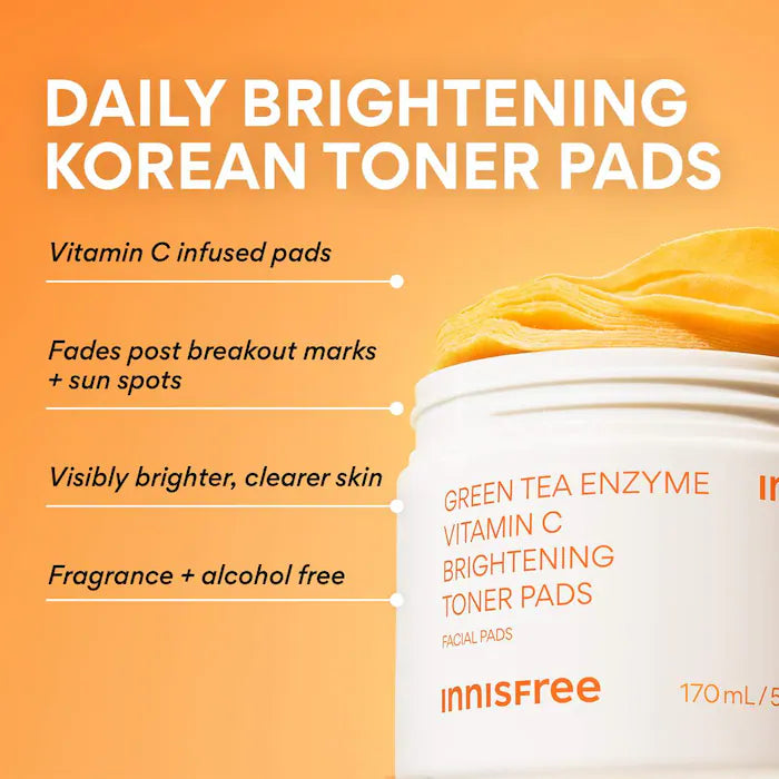 Innisfree  Green Tea Enzyme Vitamin C Brightening + Exfoliating Toner Pads