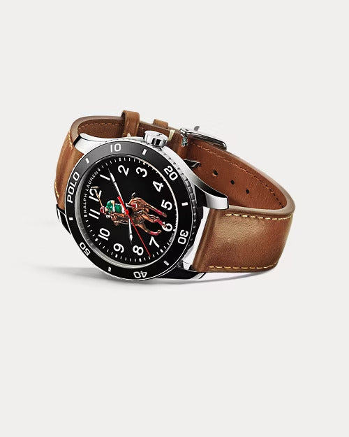 Ralph Lauren 42 MM Polo Player Steel Black Dial