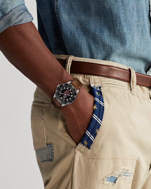 Ralph Lauren 42 MM Polo Player Steel Black Dial