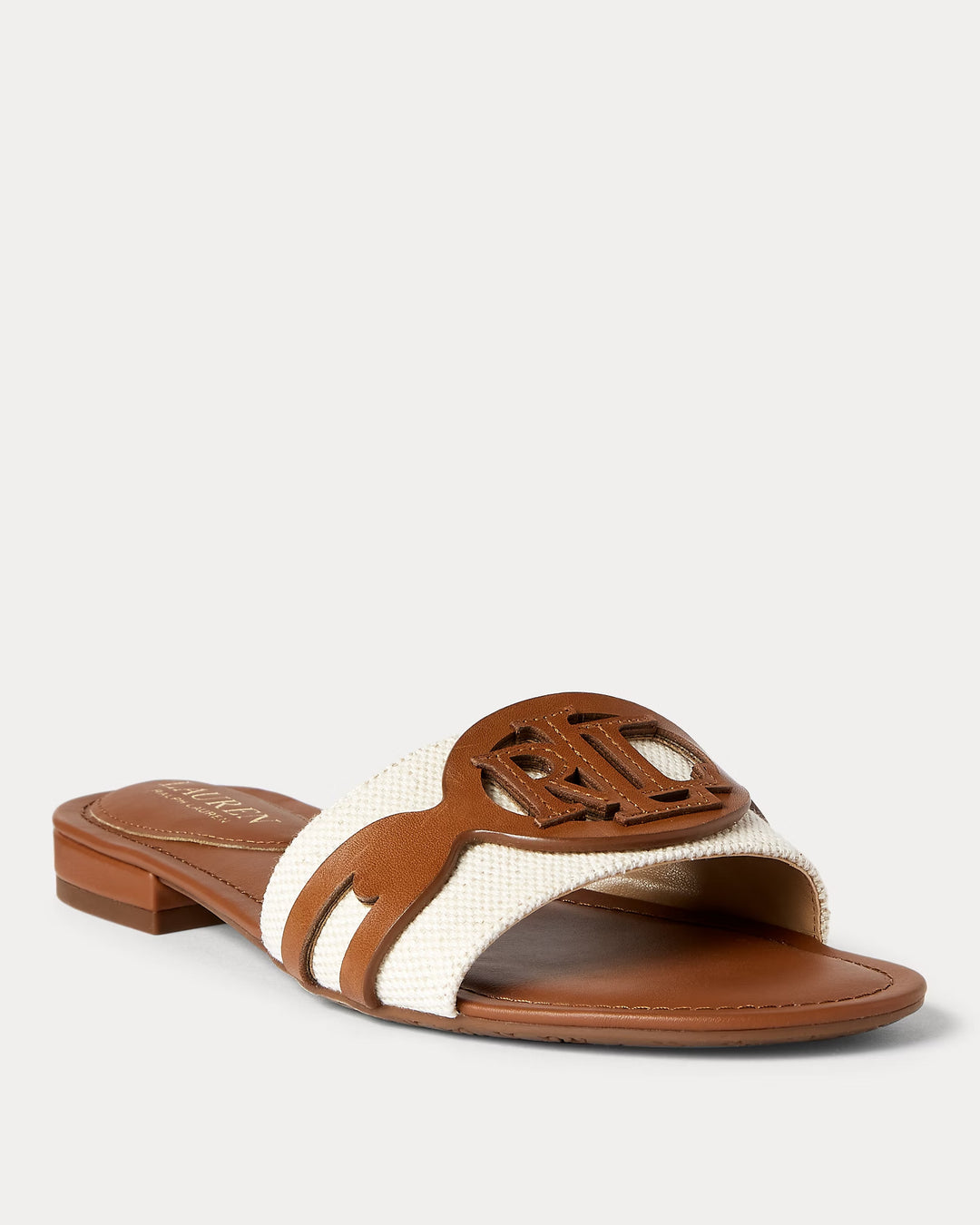 Ralph Lauren Alegra Canvas-Leather Slide Sandal