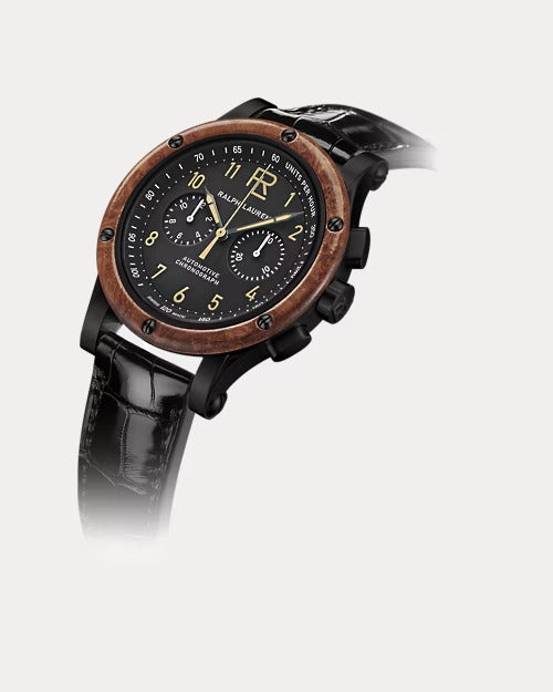 Ralph Lauren 42 MM Chronograph Black Steel Wood Bezel