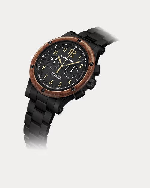 Ralph Lauren 42 MM Chronograph Black Steel Wood Bezel