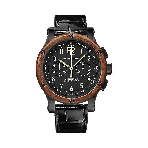 Ralph Lauren 42 MM Chronograph Black Steel Wood Bezel