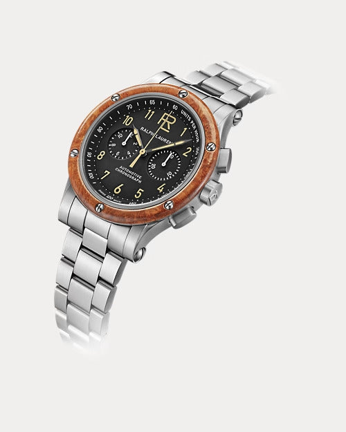 Ralph Lauren 42 MM Chronograph Steel Wood Bezel Watch