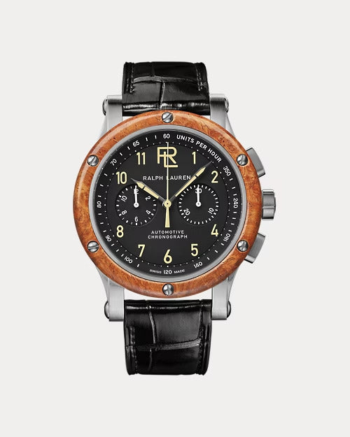 Ralph Lauren 42 MM Chronograph Steel Wood Bezel Watch