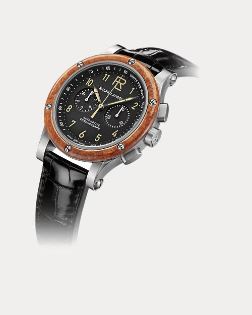 Ralph Lauren 42 MM Chronograph Steel Wood Bezel Watch