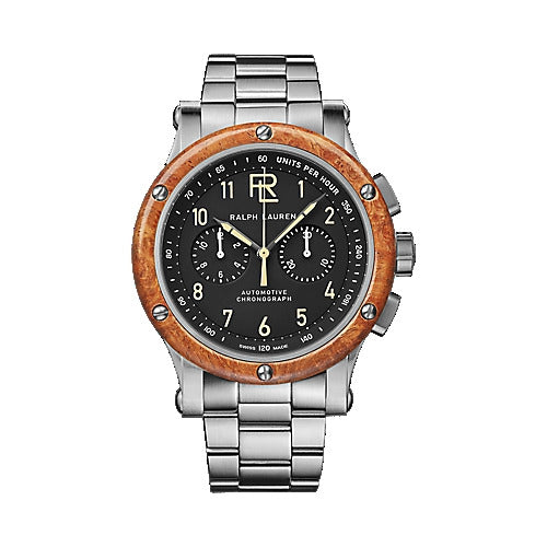 Ralph Lauren 42 MM Chronograph Steel Wood Bezel Watch