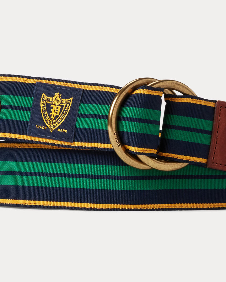 Ralph Lauren Leather-Trim Striped Belt