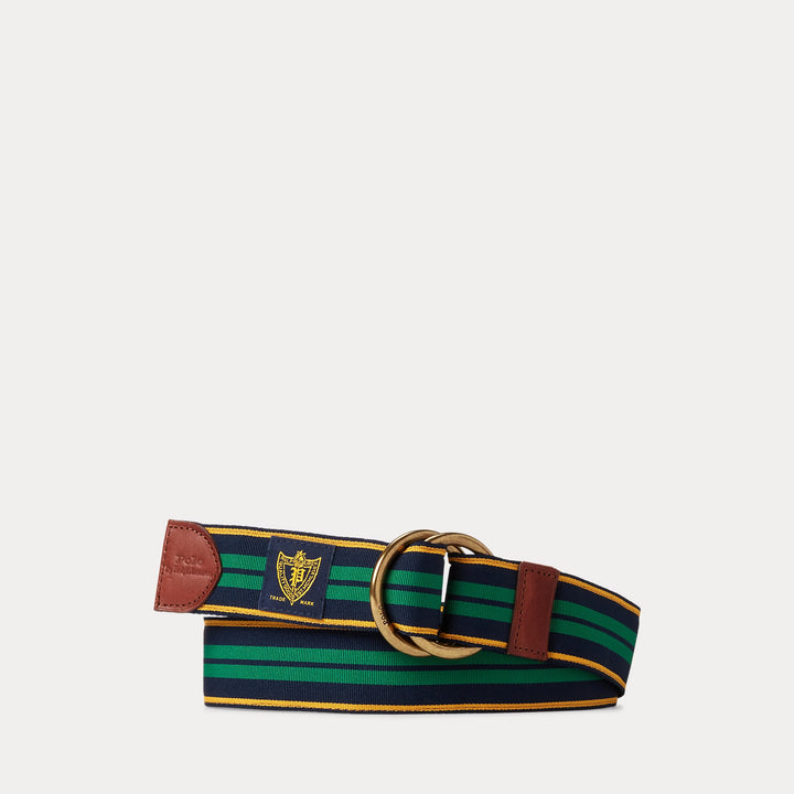 Ralph Lauren Leather-Trim Striped Belt