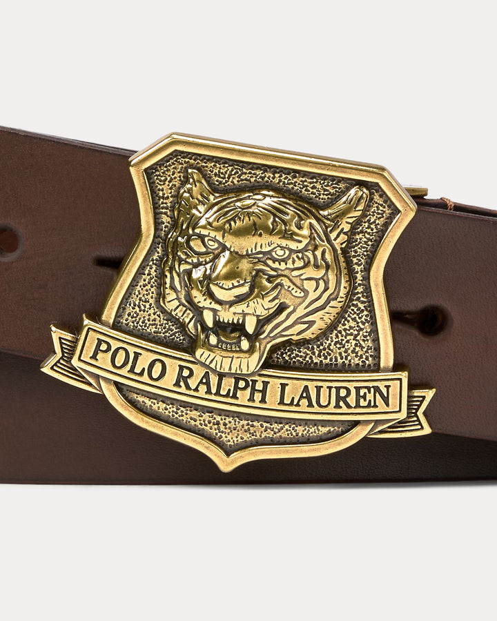 Ralph Lauren Tiger-Buckle Leather Belt