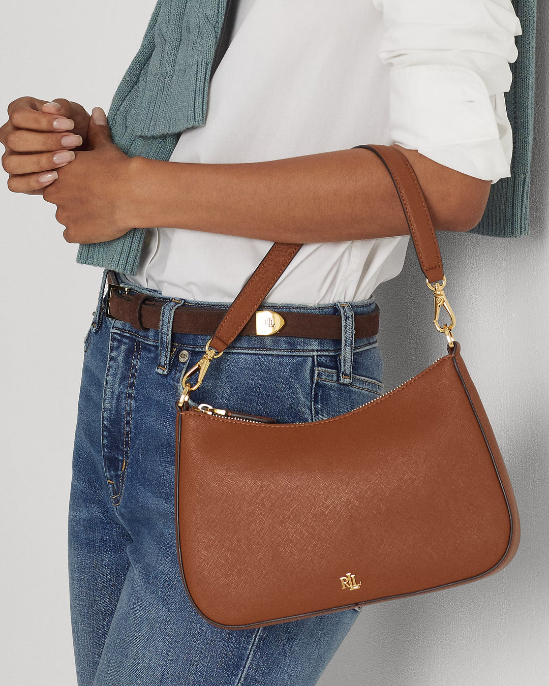 Ralph Lauren Crosshatch Leather Medium Danni Bag