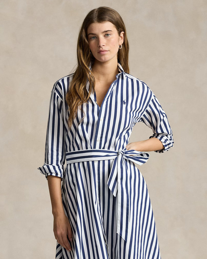 Ralph Lauren Belted Wide-Stripe Cotton Shirtdress