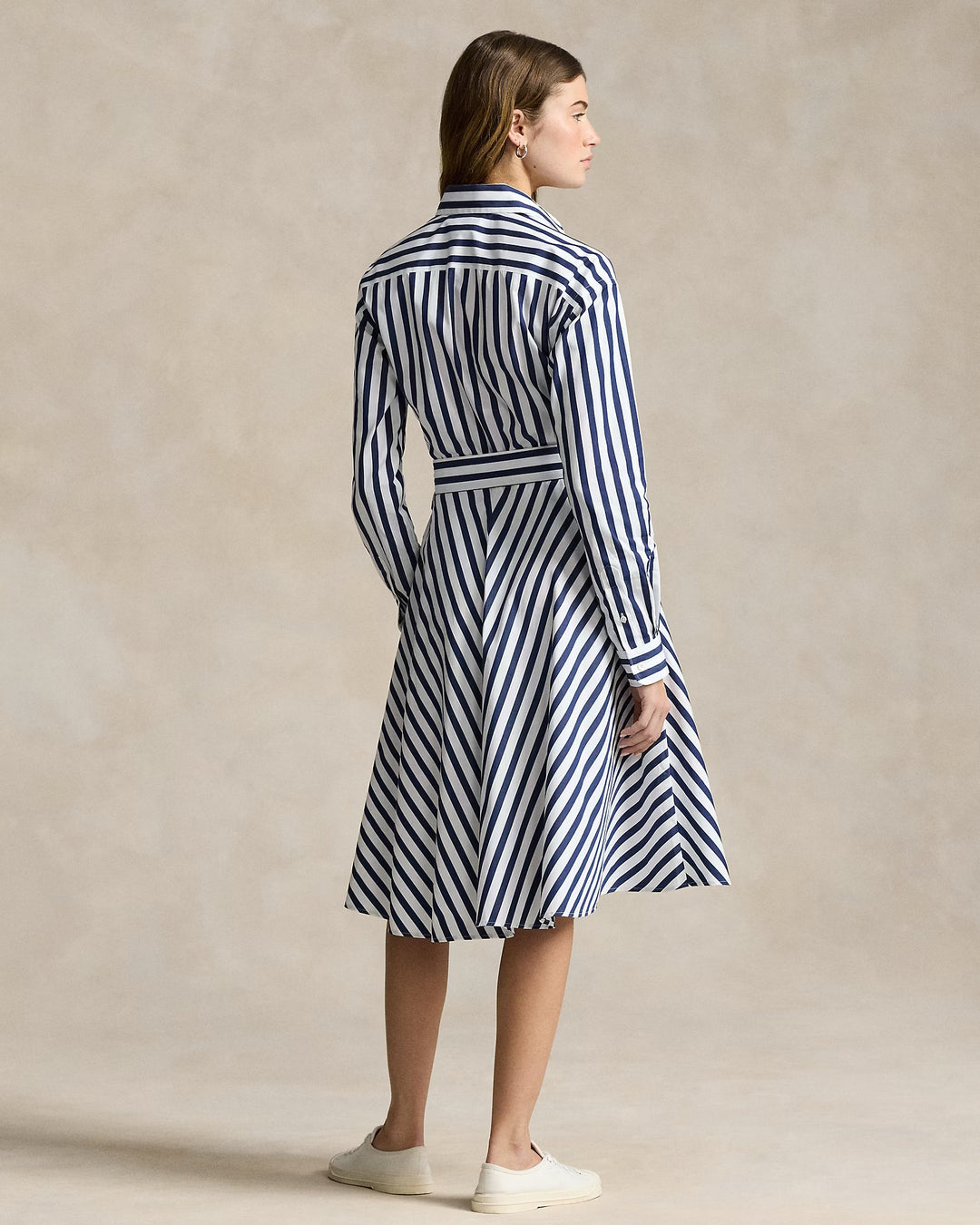 Ralph Lauren Belted Wide-Stripe Cotton Shirtdress