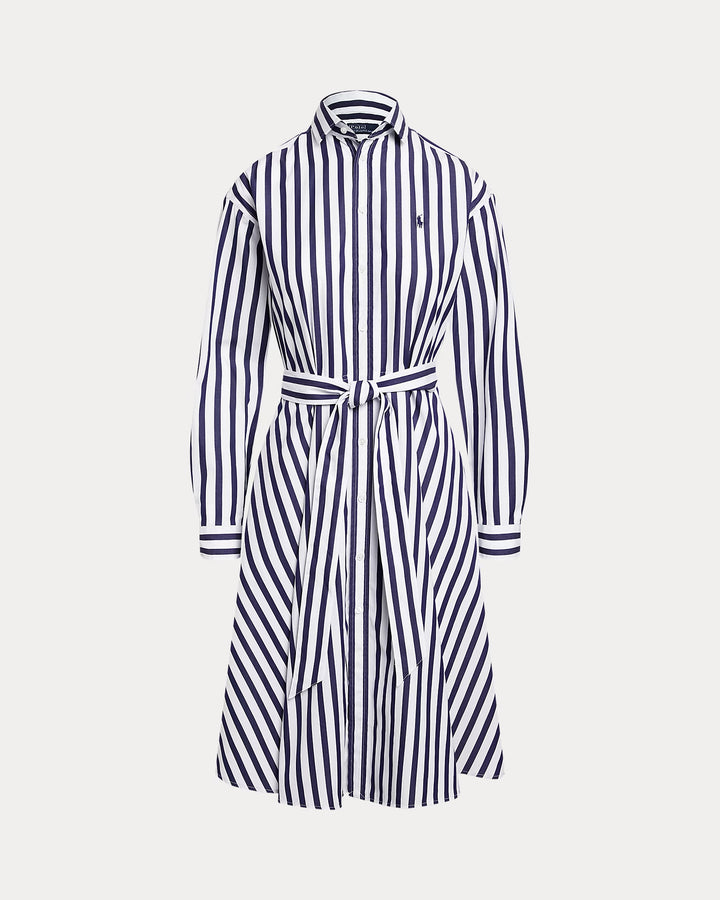 Ralph Lauren Belted Wide-Stripe Cotton Shirtdress